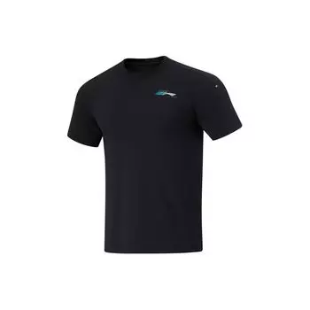 Футболка Li-Ning Fitness Series с буквенным принтом, антибактериальная, влагоотводящая, быстросохнущая, с круглым вырезом и коротким рукавом, реглан, мужские футболки, черный цвет ATSU429-1 S