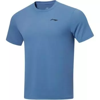 Футболка Li Ning Fitness Series с круглым вырезом, однотонная, удобная, универсальная, дышащая, повседневная, с коротким рукавом, мужские футболки Paris-Blue ATST023-2 XL