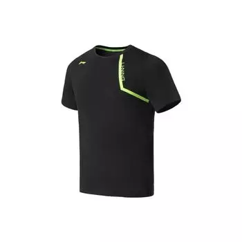 Футболка Li Ning Fitness Series с круглым вырезом и буквенным принтом, спортивная, с коротким рукавом, мужские топы, черного цвета ATSS055-1 S