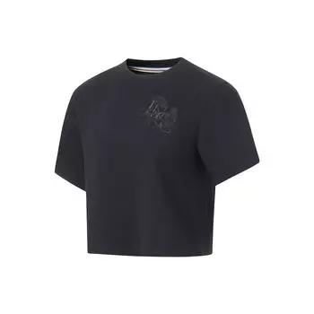 Футболка Li Ning Free Growth Solid Color Letter Embroidery Loose Short Sleeve T Shirt Women Tops Black AHST162-3 M