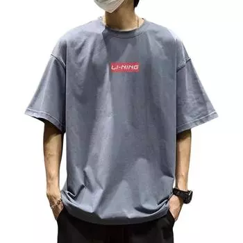 Футболка Li-Ning Letter с круглым вырезом, удобная, дышащая, универсальная, свободная, с коротким рукавом, унисекс, серая, AHST461-3 M