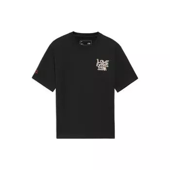 Футболка Li Ning Minimalist Letter Print с круглым вырезом и коротким рукавом, повседневная, унисекс, топы, черный цвет AHSS881-3 S