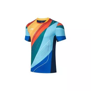Футболка Li Ning New Ping Pong Star Series с цветным принтом и круглым вырезом, коротким рукавом, мужские футболки AAYT027-3 L