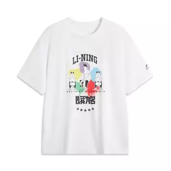 Футболка Li Ning Panda с логотипом бренда, круглым вырезом, трикотажная спортивная повседневная футболка унисекс с коротким рукавом, белая AHSUF11-2 L