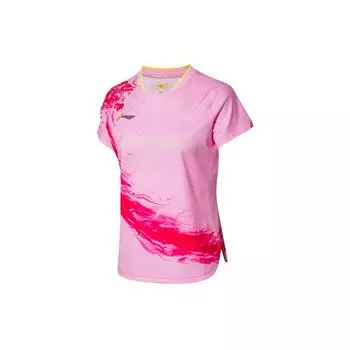 Футболка Li Ning Ping Pong Series Dragon Totem Print Sports Quick-Dry с коротким рукавом для женщин, топы розового цвета AAYR358-3 S
