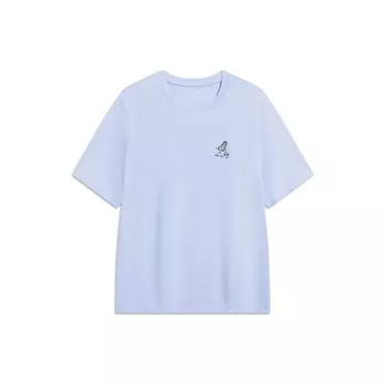 Футболка Li Ning Plain Butterfly Pattern Printed Regular, женские топы, небесно-голубого цвета AHST228-5 S