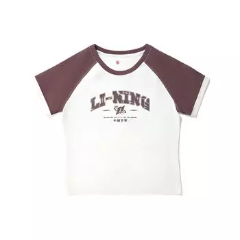Футболка Li Ning Reignite Series с цветным принтом и буквами, с круглым вырезом, повседневная, с коротким рукавом, реглан, женские топы, бежево-белые, грязно-серые, коричневые, AHSU264-1 S
