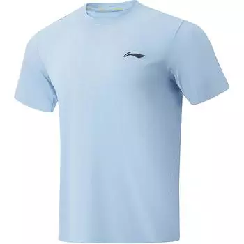 Футболка Li Ning Running Series, дышащая, удобная, быстросохнущая, с круглым вырезом и коротким рукавом, мужская, мягкая, синяя, ATSU025-4 S