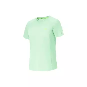 Футболка Li Ning Running Series из дышащего однотонного материала с коротким рукавом и регланами, цвет зеленый, женская, ATSU186-3 S