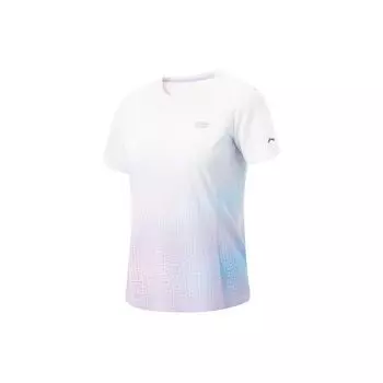 Футболка Li Ning Running Series из сплошного цвета, быстросохнущая, дышащая, с коротким рукавом, реглан, женские топы, стандартные, белые, розовые, фиолетовые ATSU186-5 S