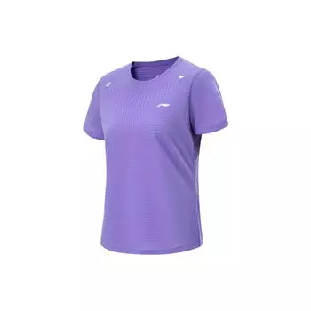 Футболка Li Ning Running Series из сплошного цвета, быстросохнущая, дышащая, с коротким рукавом, женская, флуоресцентно-звездно-фиолетовая ATST530-8 S