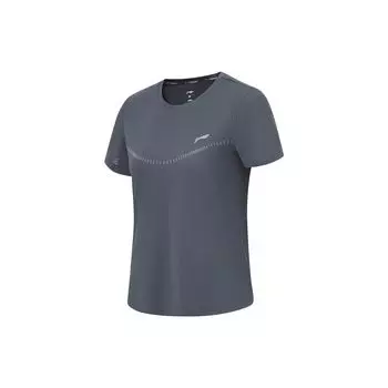 Футболка Li Ning Running Series однотонная, быстросохнущая, дышащая, с коротким рукавом, женская, топы, холодный песок, черный ATST528-8 S