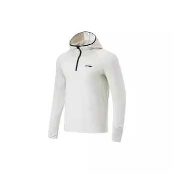 Футболка Li Ning Running Series однотонная с капюшоном, теплая, сухая, облегающая, с длинным рукавом, реглан, мужские топы, серебристо-березово-серого цвета ATLU003-3 2XL