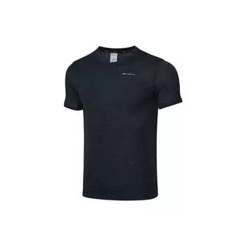 Футболка Li Ning Running Series, однотонная, спортивная, тренировочная, быстросохнущая, с круглым вырезом и коротким рукавом, мужская, черная, серо-громовая, ATSR049-1 S