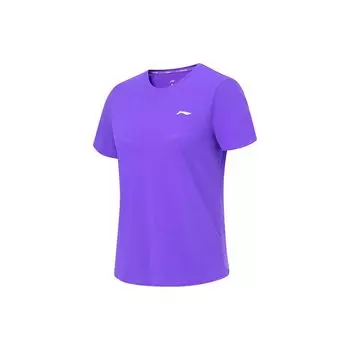 Футболка Li Ning Running Series однотонная светоотражающая быстросохнущая дышащая с коротким рукавом женская флуоресцентно-звездно-фиолетовая ATST522-5 S