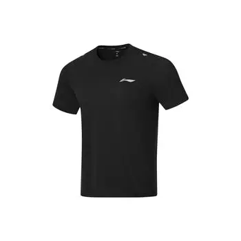 Футболка Li Ning Running Series однотонная светоотражающая быстросохнущая с коротким рукавом для мужчин, черная ATST517-1 L
