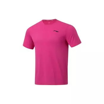Футболка Li Ning Running Series однотонная светоотражающая быстросохнущая дышащая облегающая с коротким рукавом мужская, ярко-розовая ATST083-1 L