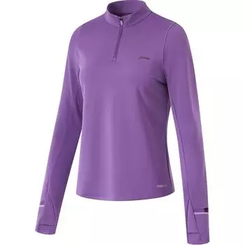Футболка Li Ning Running Series с флисовой подкладкой и воротником-стойкой, с длинными рукавами, женская, цвет: минеральный-фиолетовый ATLU050-5 S