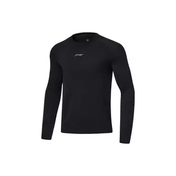 Футболка Li Ning Running Series с круглым вырезом, влагоотводящая, быстросохнущая, с длинным рукавом, мужская, черная ATLU007-1 M