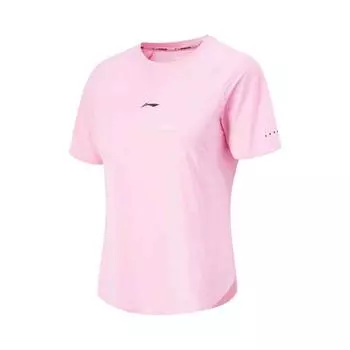 Футболка Li Ning Running Series с круглым вырезом, однотонная, удобная, влагоотводящая, универсальная, с коротким рукавом, женские топы, светло-розового цвета ATSU580-2 2XL