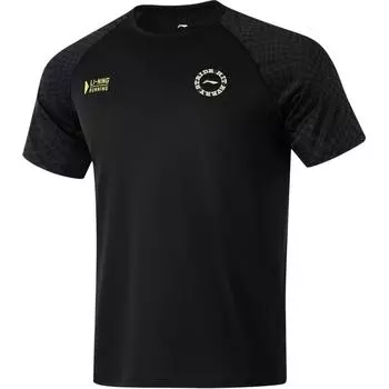 Футболка Li Ning Running Series с круглым вырезом и клетчатым принтом, удобная дышащая, с коротким рукавом, мужская, черная ATSU055-1 L
