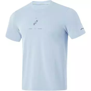 Футболка Li Ning Running Series с круглым вырезом и надписью «Letter», удобная дышащая футболка с коротким рукавом, мужские топы небесно-голубого цвета ATSU201-4 2XL