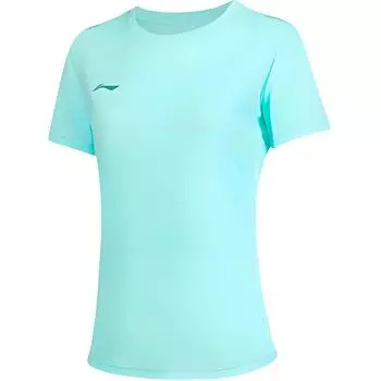 Футболка Li Ning Running Series с круглым вырезом, однотонная, удобная, дышащая, универсальная, с коротким рукавом, женская, светло-синяя, ATST432-8 S