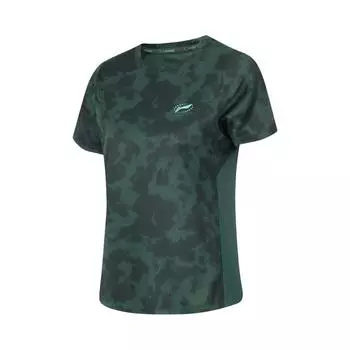 Футболка Li Ning Running Series с круглым вырезом и коротким рукавом, быстросохнущая, с логотипом по всей поверхности, женская, темно-зеленая, черная, ATSU202-7 S