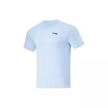 Футболка Li Ning Running Series с круглым вырезом, однотонная, дышащая, с коротким рукавом, мужская, небесно-голубая, ATSU195-3 S