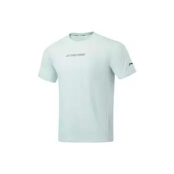 Футболка Li Ning Running Series с круглым вырезом, однотонная, быстросохнущая, дышащая, с коротким рукавом, для мужчин, светло-голубого цвета ATST081-8 3XL