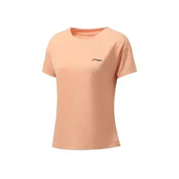 Футболка Li Ning Running Series с логотипом, однотонным светоотражающим круглым вырезом и коротким рукавом, женские топы кремово-оранжевого цвета ATSR252-4 XL