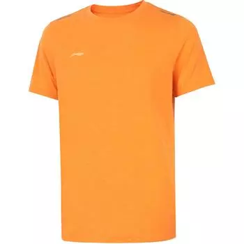 Футболка Li Ning Running Series с логотипом, однотонная, с круглым вырезом, удобная, дышащая, с коротким рукавом, мужская, оранжевая, ATSU551-7 S