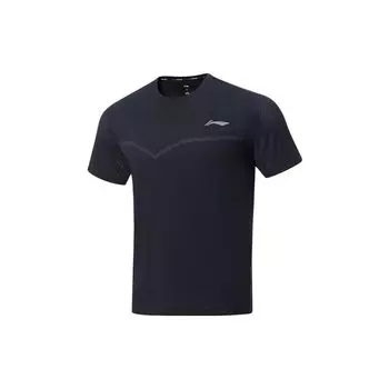 Футболка Li Ning Running Series с логотипом и светоотражающим принтом, быстросохнущая, с круглым вырезом и коротким рукавом, мужская, черная ATST535-2 M