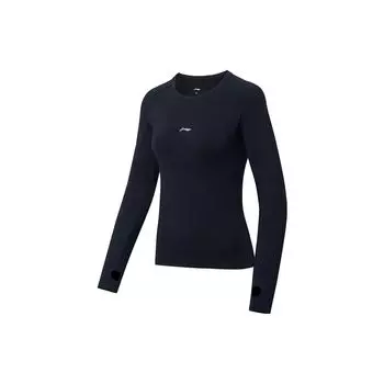 Футболка Li Ning Running Series с логотипом, круглым вырезом и длинным рукавом, женские топы, черный цвет ATLS078-1 XL