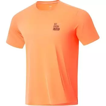 Футболка Li Ning Running Series Sports Casual Simple Solid Color с коротким рукавом из дышащего материала для мужчин, флуоресцентно-дынно-оранжевого цвета ATSU191-5 L