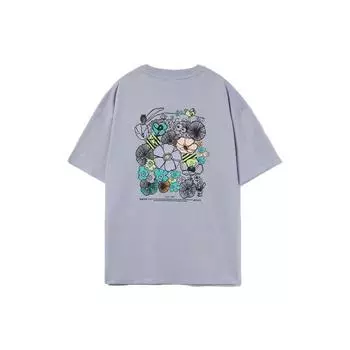 Футболка Li Ning с цветочным принтом и мультяшным принтом, с круглым вырезом, свободная, с коротким рукавом, женские топы, светло-фиолетовый AHSR460-4 L