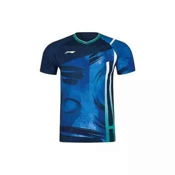 Футболка Li Ning с круглым вырезом и принтом по всей поверхности, прямого кроя, с коротким рукавом, унисекс, цвет Guangdong-Blue AAYR191 M