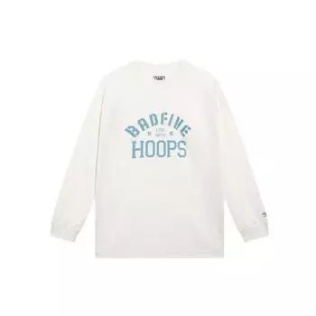 Футболка Li Ning Sports Basketball Series с принтом в виде букв, ребристая, с круглым вырезом, свободная, удобная, с длинным рукавом, с заниженной линией плеч, мужская, белая ATLS179-1 XXL