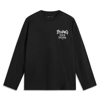 Футболка Li Ning Sports Lifestyle Series Letter Round Neck Ice Silk, быстросохнущая, удобная, дышащая, свободная, с длинным рукавом, унисекс, топы, черная AHSV279-1 S