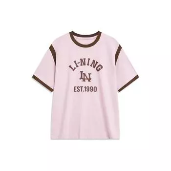 Футболка Li Ning Sports Lifestyle Series Letter 1990 Number Print Loose Round Neck Short Sleeve T Shirt Women Flogger Soft-Pink AHST858-8 L