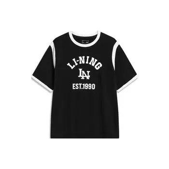 Футболка Li Ning Sports Lifestyle Series Letter 1990 с круглым вырезом и коротким рукавом, женские топы, черный цвет AHST858-3 M