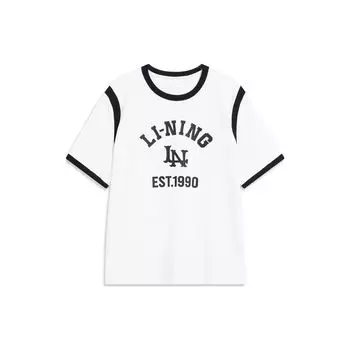 Футболка Li Ning Sports Lifestyle Series Letter 1990 с круглым вырезом и коротким рукавом, женские топы, цвет не совсем белый AHST858-1 XXL