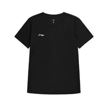 Футболка Li Ning Sports Lifestyle Series, однотонная, с круглым вырезом, удобная, универсальная, дышащая, с коротким рукавом, женская, черная, ATSU872-1 S