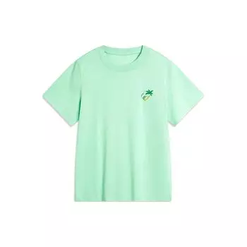 Футболка Li Ning Sports Lifestyle Series с принтом кокосовой пальмы, повседневная, с круглым вырезом и коротким рукавом, женская, цвет холодный зеленый AHSU352-5 S