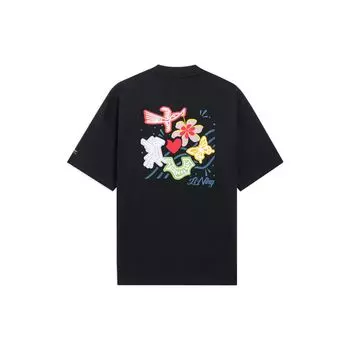 Футболка Li Ning Sports Lifestyle Series с цветным узором и круглым вырезом, свободная, с коротким рукавом, женские топы, черная, AHSS320-2 XL