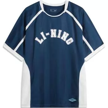 Футболка Li Ning Sports Lifestyle Series Spliced Letter с круглым вырезом, удобная, дышащая, свободная, с коротким рукавом, мужская, темно-синяя, AHSU551-2 L