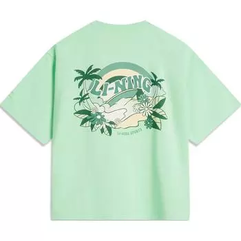 Футболка Li Ning Sports Trend Series с круглым вырезом и принтом в виде буквы, удобная, дышащая, свободная, с коротким рукавом, женская, цвет «холодный зеленый» AHSU360-3 XL