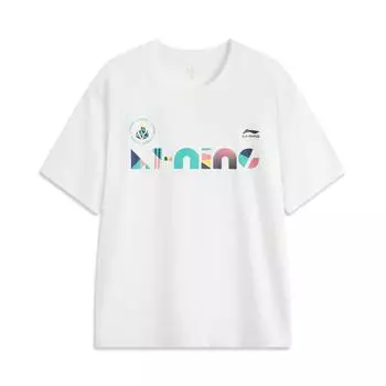 Футболка Li Ning Sports Trend Series с принтом в виде букв и круглым вырезом, удобная, дышащая, с коротким рукавом, унисекс, топы белого цвета AHSUC29-1 S