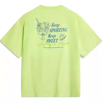 Футболка Li Ning Sports Trend Series с круглым вырезом и принтом в виде буквы, удобная дышащая футболка с коротким рукавом, женские топы кисло-зеленого цвета AHSU522-4 S