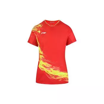 Футболка Li Ning Table Tennis Series Dragon Totem Letter Print Sports Quick-Dry с коротким рукавом, женская, цвет красный AAYR358-1 S